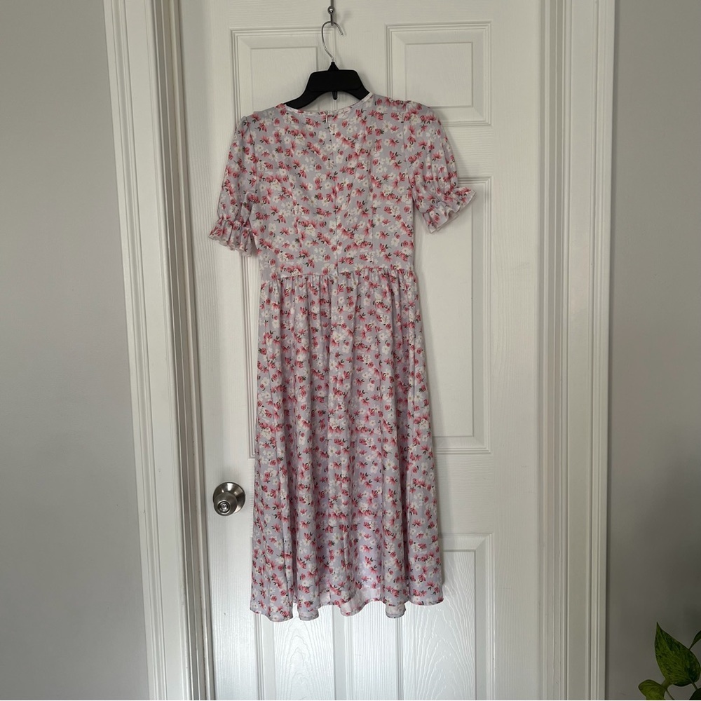 SHEIN White Midi Dress with Pink Floral Print - Picture 6 of 7